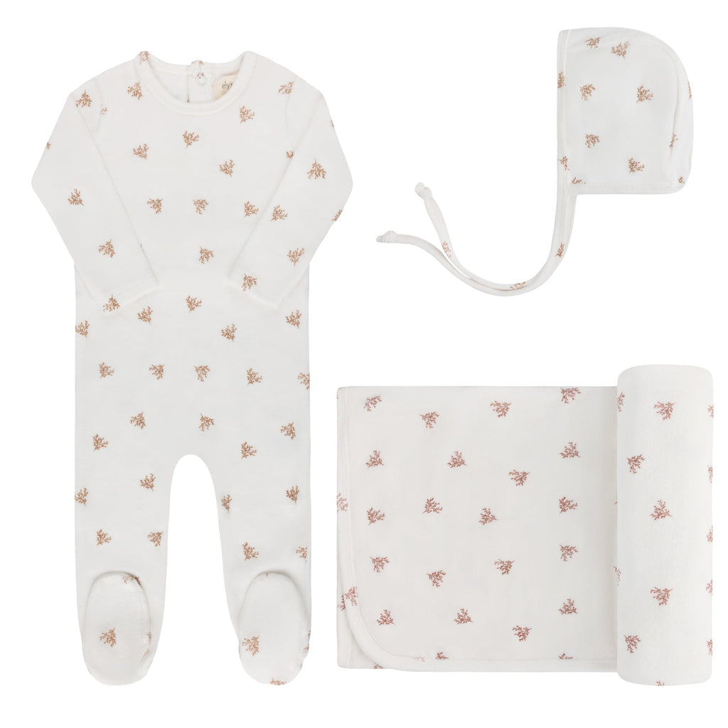 Ely's&Co. Footie Jellybeanzkids Ely's Velour Leaf Take Me Home Set-Ivory Boy