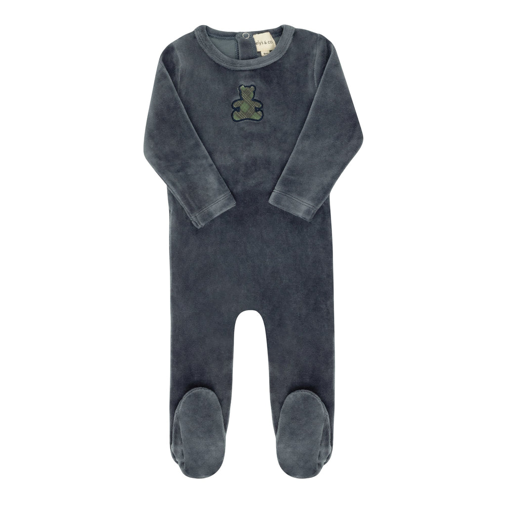 Ely's&Co. Footie Jellybeanzkids Ely's Velour Plaid Bear Collection- Blue