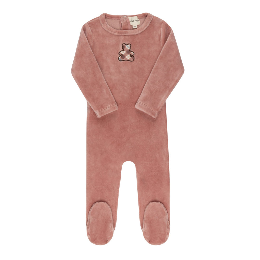 Ely's&Co. Footie Jellybeanzkids Ely's Velour Plaid Bear Footie -Pink