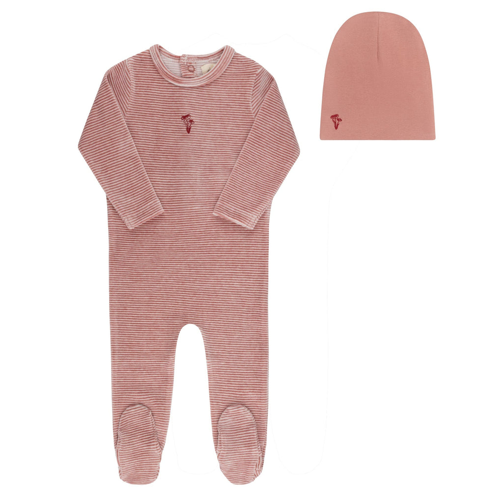 Ely's&Co. Footie Jellybeanzkids Ely's  Velour Stripe Footie + Beanie -Dark Pink