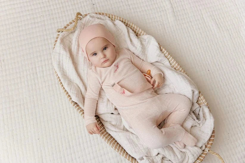 Ely's&Co. Footie Jellybeanzkids Ely's Velour Stripe Footie + Beanie -Light Pink