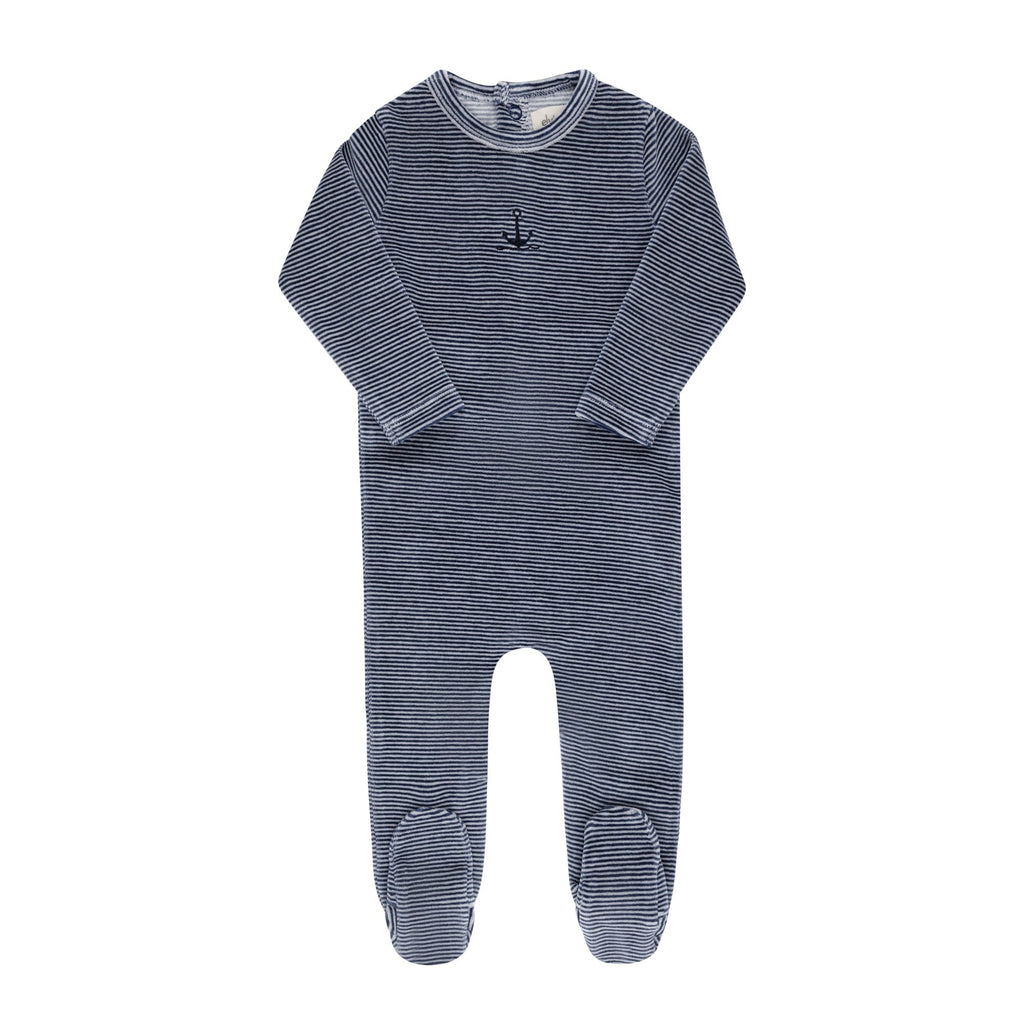 Ely's&Co. Footie Jellybeanzkids Ely's  Velour Stripe Footie-Dark Blue