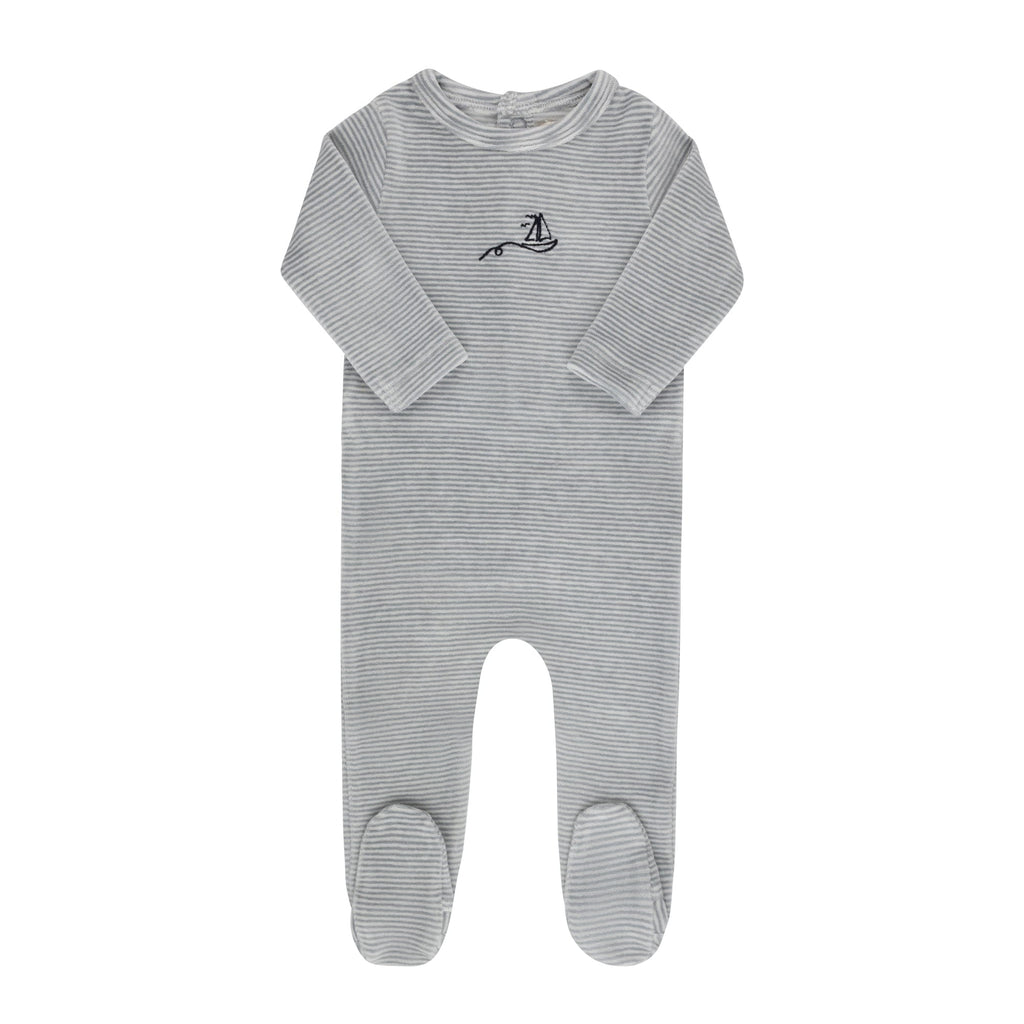 Ely's&Co. Footie Jellybeanzkids Ely's Velour Stripe Footie-Light Blue