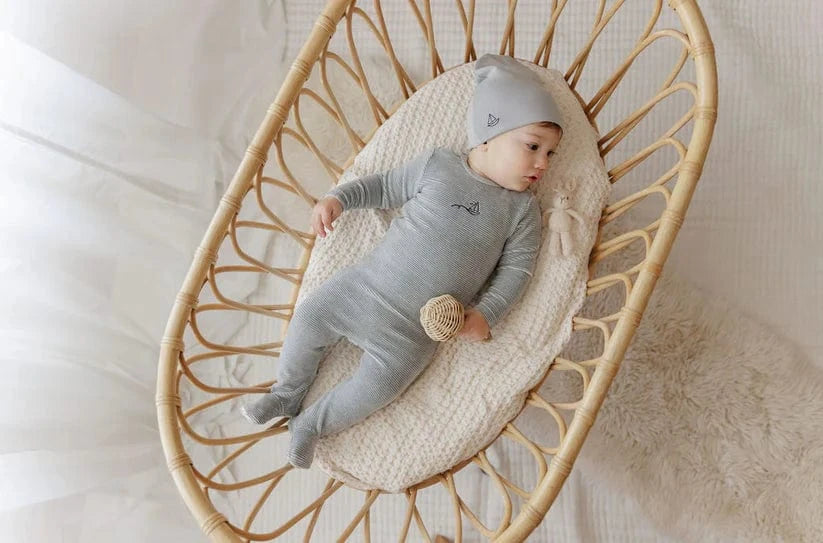 Ely's&Co. Footie Jellybeanzkids Ely's Velour Stripe Take Me Home Set-Light Blue