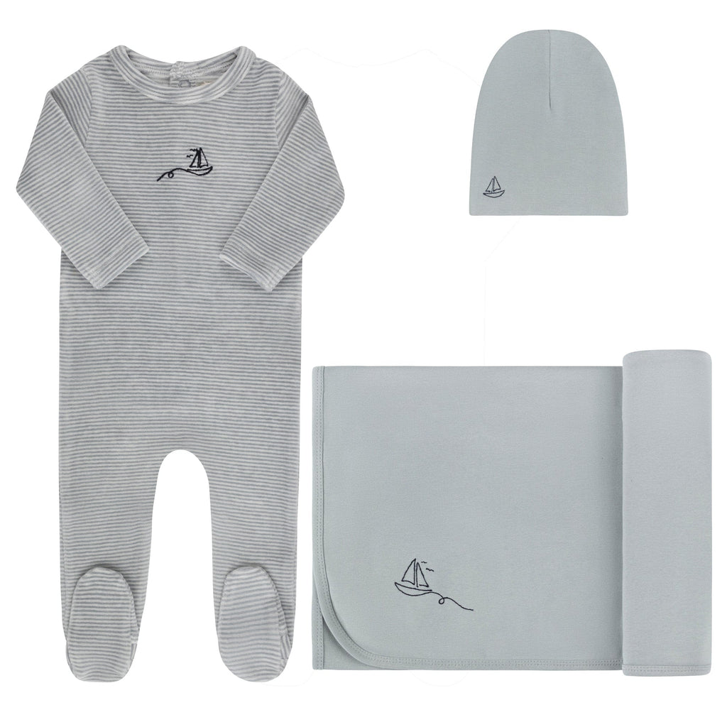 Ely's&Co. Footie Jellybeanzkids Ely's Velour Stripe Take Me Home Set-Light Blue