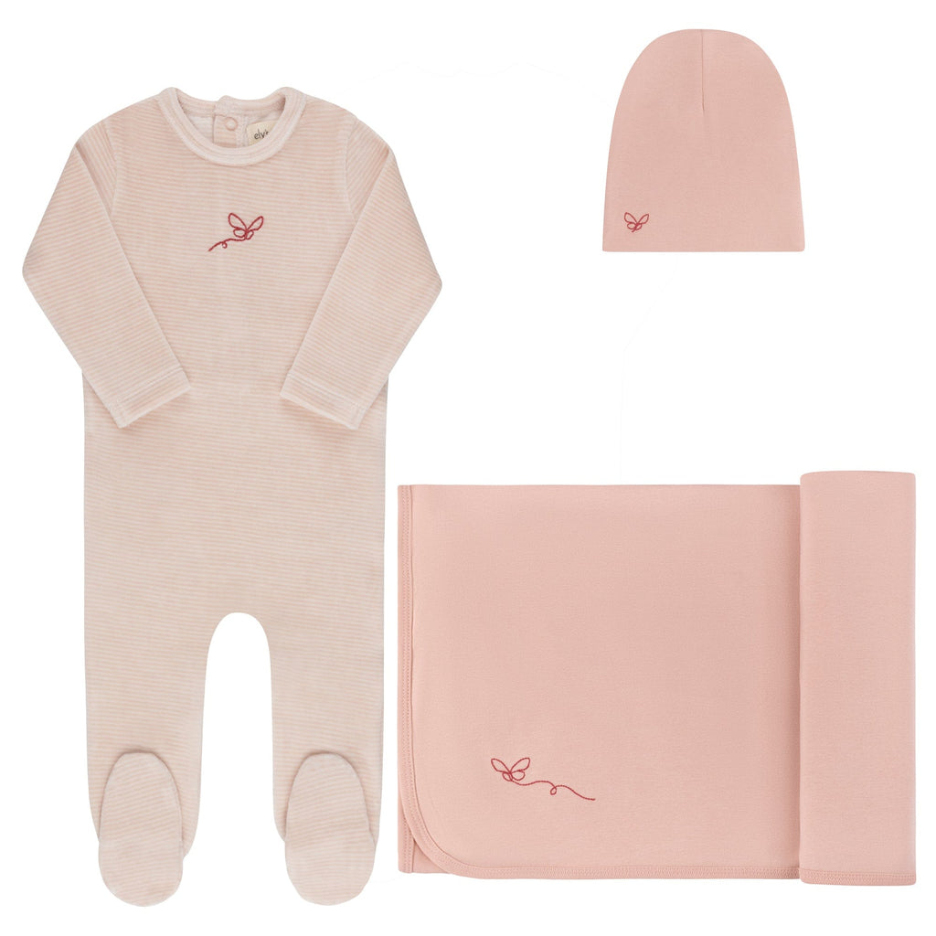Ely's&Co. Footie Jellybeanzkids Ely's Velour Stripe Take Me Home Set- Light Pink