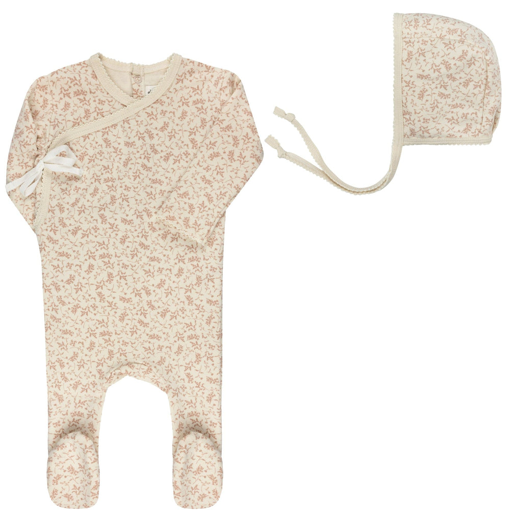 Ely's&Co. Footie Jellybeanzkids Ely's Vine Foootie+ Bonnet -Ivory/Pink
