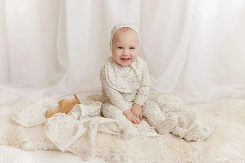 Ely's&Co. Footie Jellybeanzkids Ely's Vine Foootie+ Bonnet -Ivory/Sage