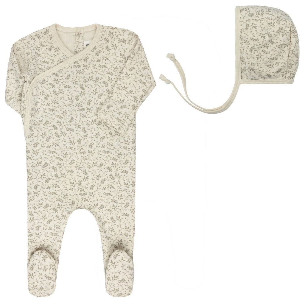 Ely's&Co. Footie Jellybeanzkids Ely's Vine Foootie+ Bonnet -Ivory/Sage