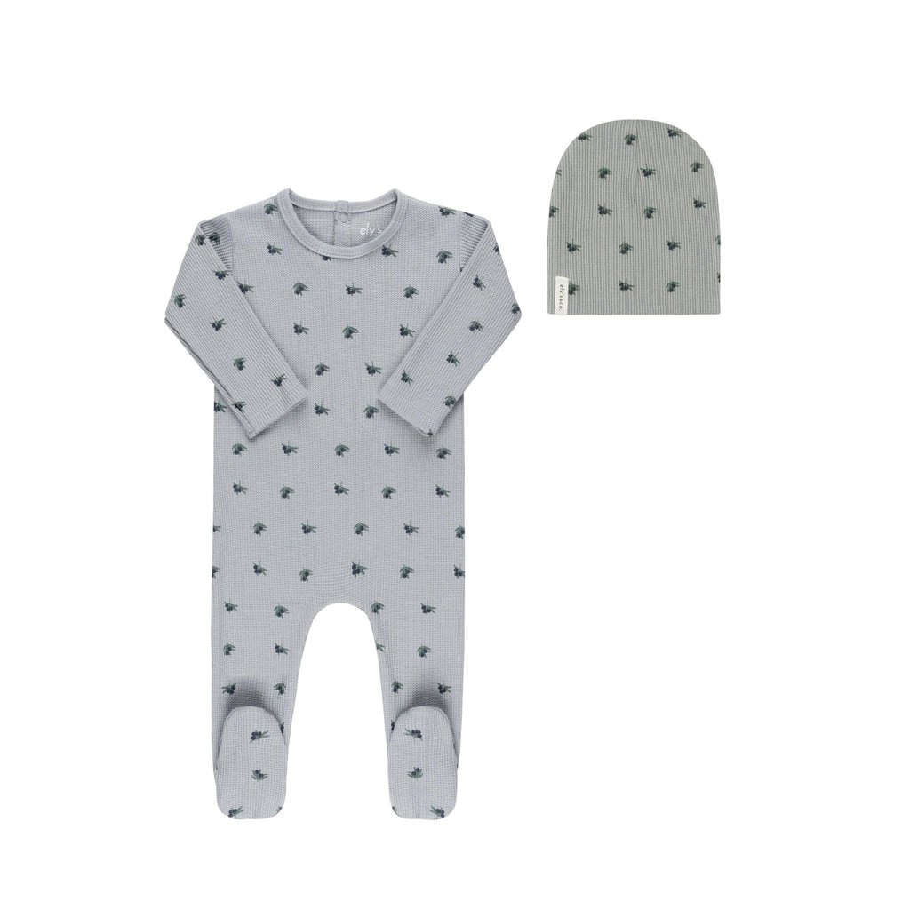 Ely's&Co. Footie Jellybeanzkids Ely's Waffle Olive Collection Footie With Beanie -Blue