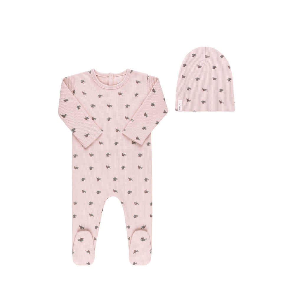 Ely's&Co. Footie Jellybeanzkids Ely's Waffle Olive Collection Footie With Beanie -Plum on Mauve