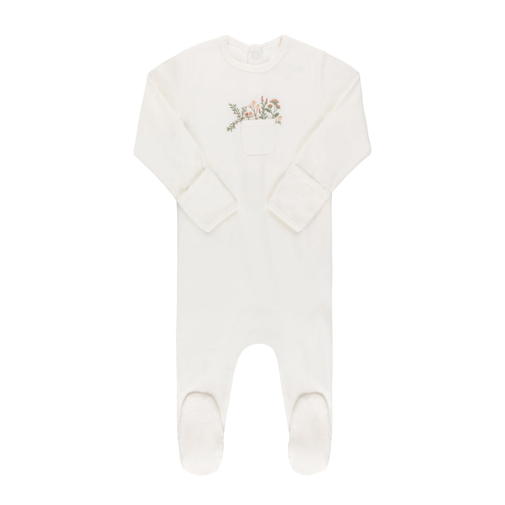 Ely's&Co. footie Jellybeanzkids Ely's Wide Ribbed Footie Pocket of Flowers-Ivory