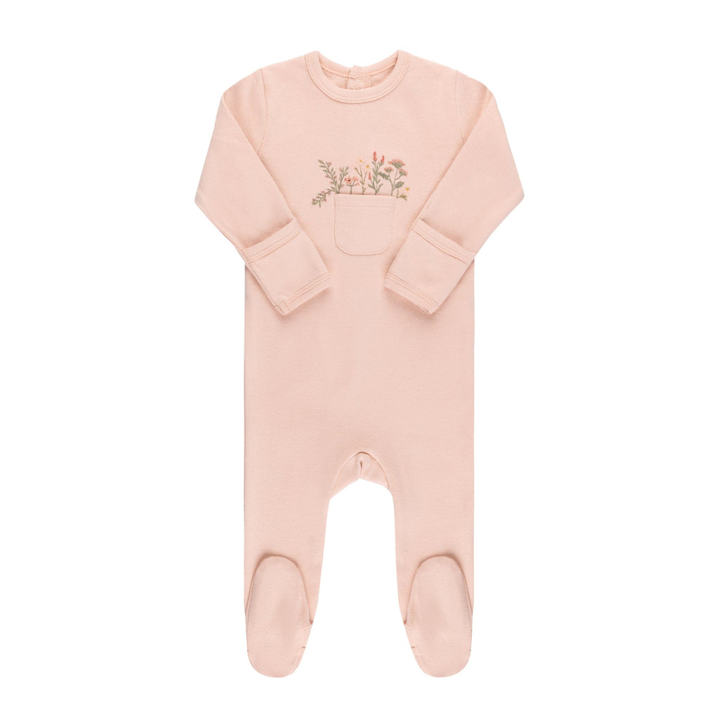 Ely's&Co. footie Jellybeanzkids Ely's Wide Ribbed Footie Pocket of Flowers-Pink