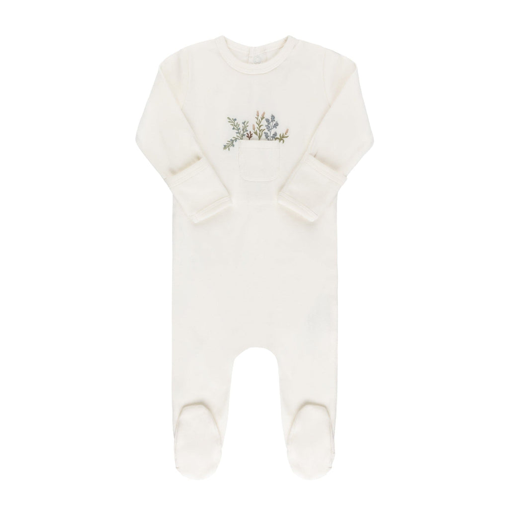 Ely's&Co. footie Jellybeanzkids Ely's Wide Ribbed Footie with Bonnet Pocket of Flowers-Ivory
