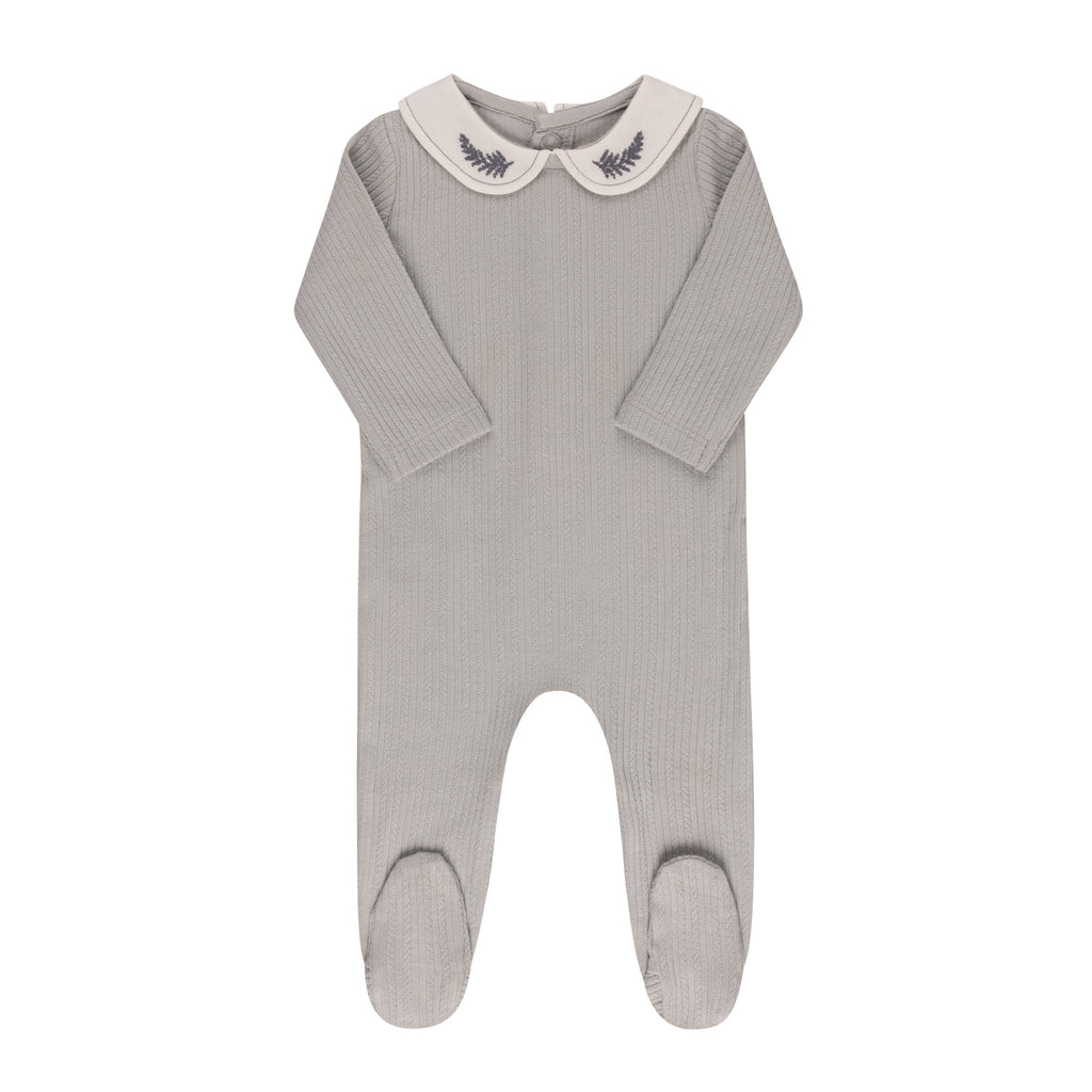Ely's&Co. Footie Jellybeanzkids Elys Embroidered Collar Footie + Bonnet - Blue Leaf