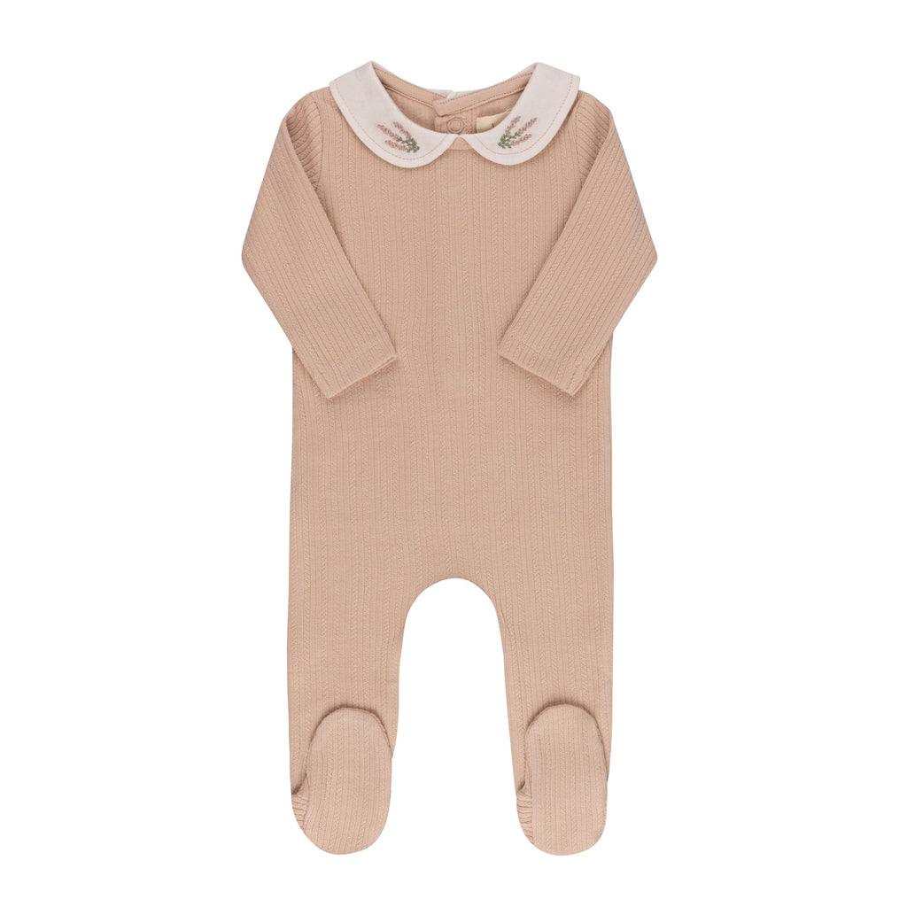 Ely's&Co. Footie Jellybeanzkids Elys Embroidered Collar Footie + Bonnet - Pink Heather