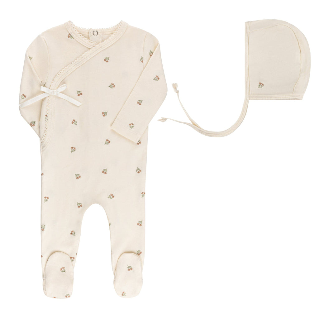 Ely's&Co. Footie Jellybeanzkids Elys Embroidered Collection + Bonnet -   Ivory Tulip