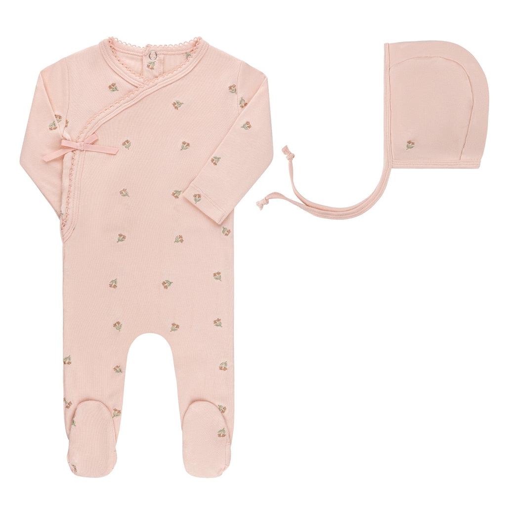 Ely's&Co. Footie Jellybeanzkids Elys Embroidered Collection + Bonnet -   Pink Tulip