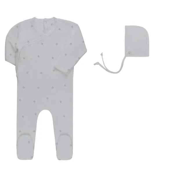 Ely's&Co. Footie Jellybeanzkids Elys Embroidered Tulip Footie + Bonnet -  Blue Berry