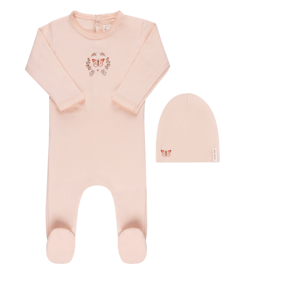 Ely's&Co. Footie Jellybeanzkids Elys Garden Floral Center Footie + Beanie -Pink