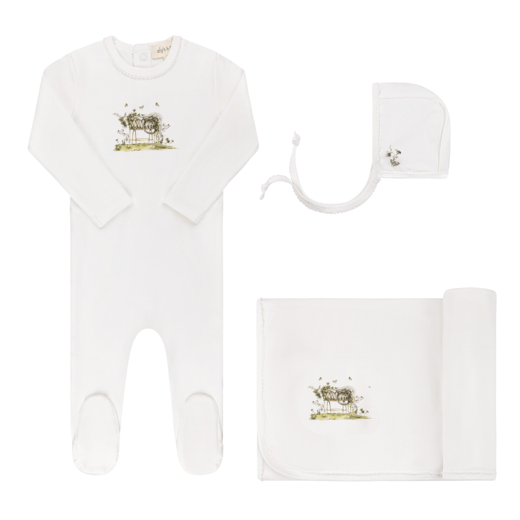 Ely's&Co. Footie Jellybeanzkids Elys Watercolor Cradle Layette Set - Ivory Girl