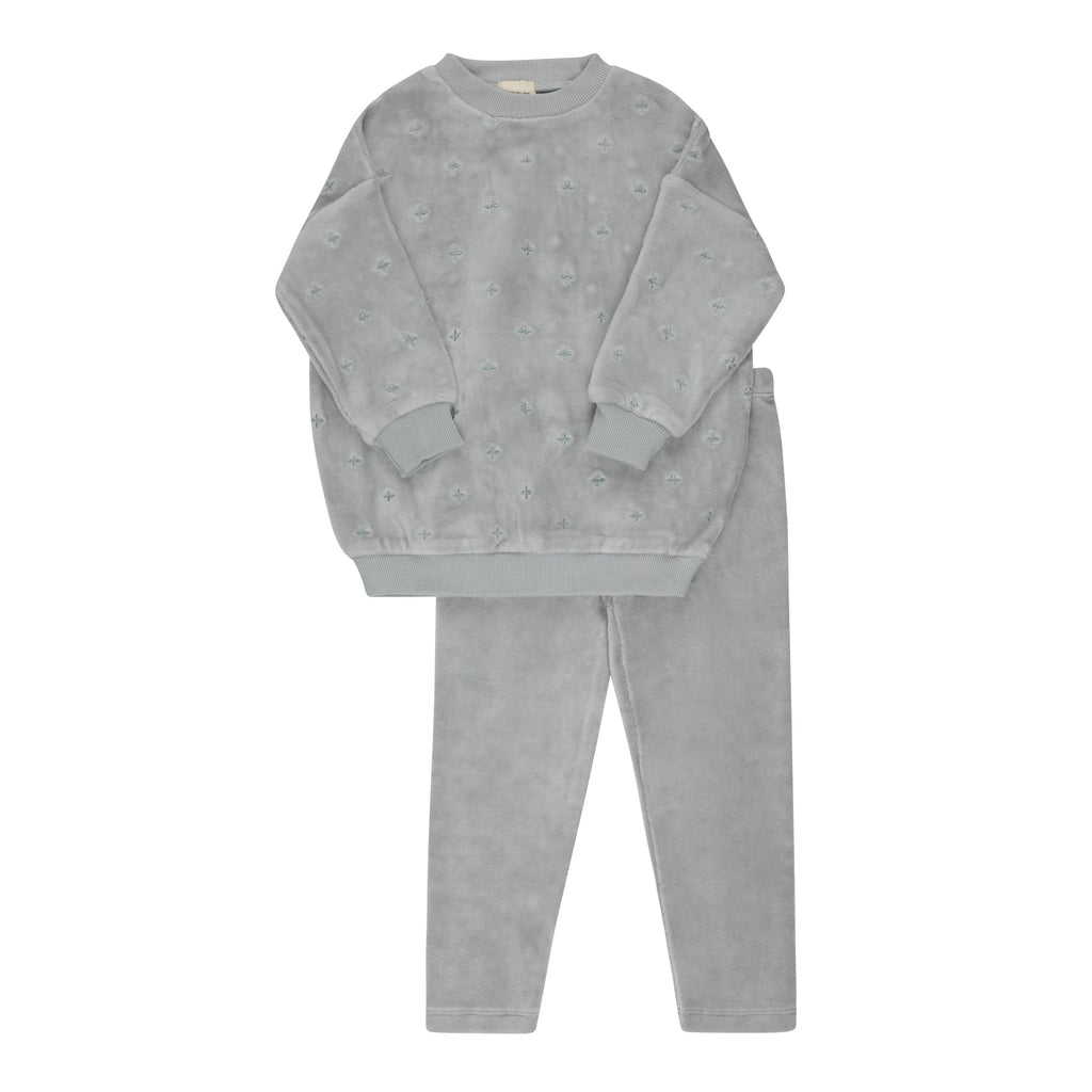 Ely's&Co. Pajamas Jellybeanzkids Ely's Velour Embroidered Floral Lounge Set- Blue