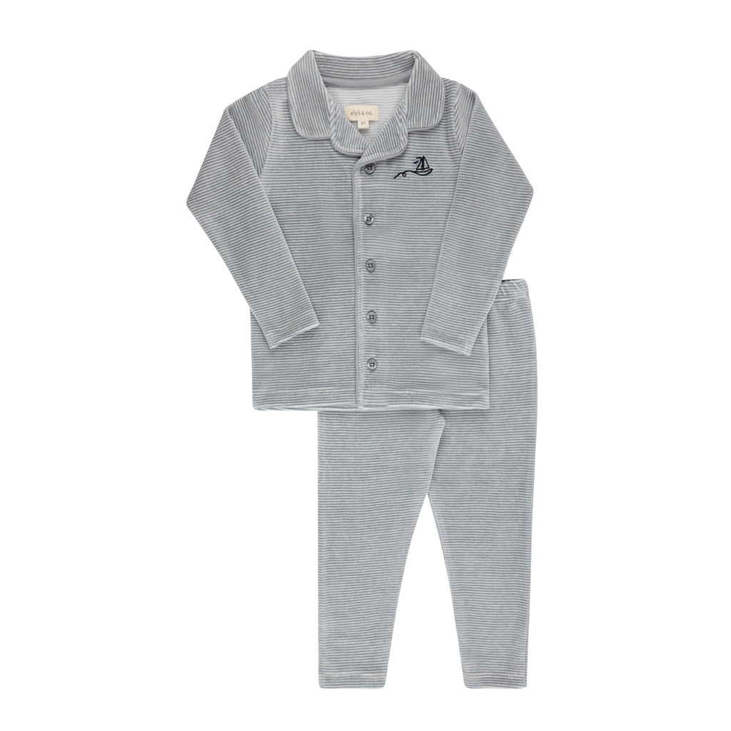 Ely's&Co. Pajamas Jellybeanzkids Ely's Velour Stripe Pajama-Light Blue