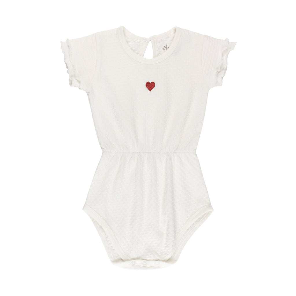 Ely's&Co. Romper Jellybeanzkids Ely's Embroidered Heart Romper-White