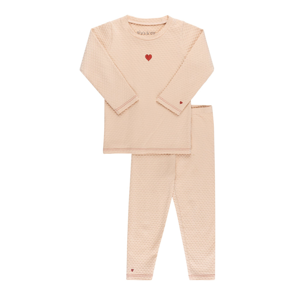 Ely's&Co. set Jellybeanzkids Ely's Embroidered Heart Long Sleeve Lounge Set-Pink