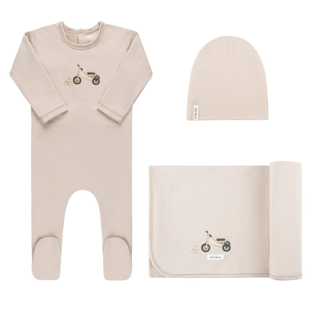 Ely's&Co. set Jellybeanzkids Ely's French Terry Bike and Carriage Collection Layette Set - Tan Bike