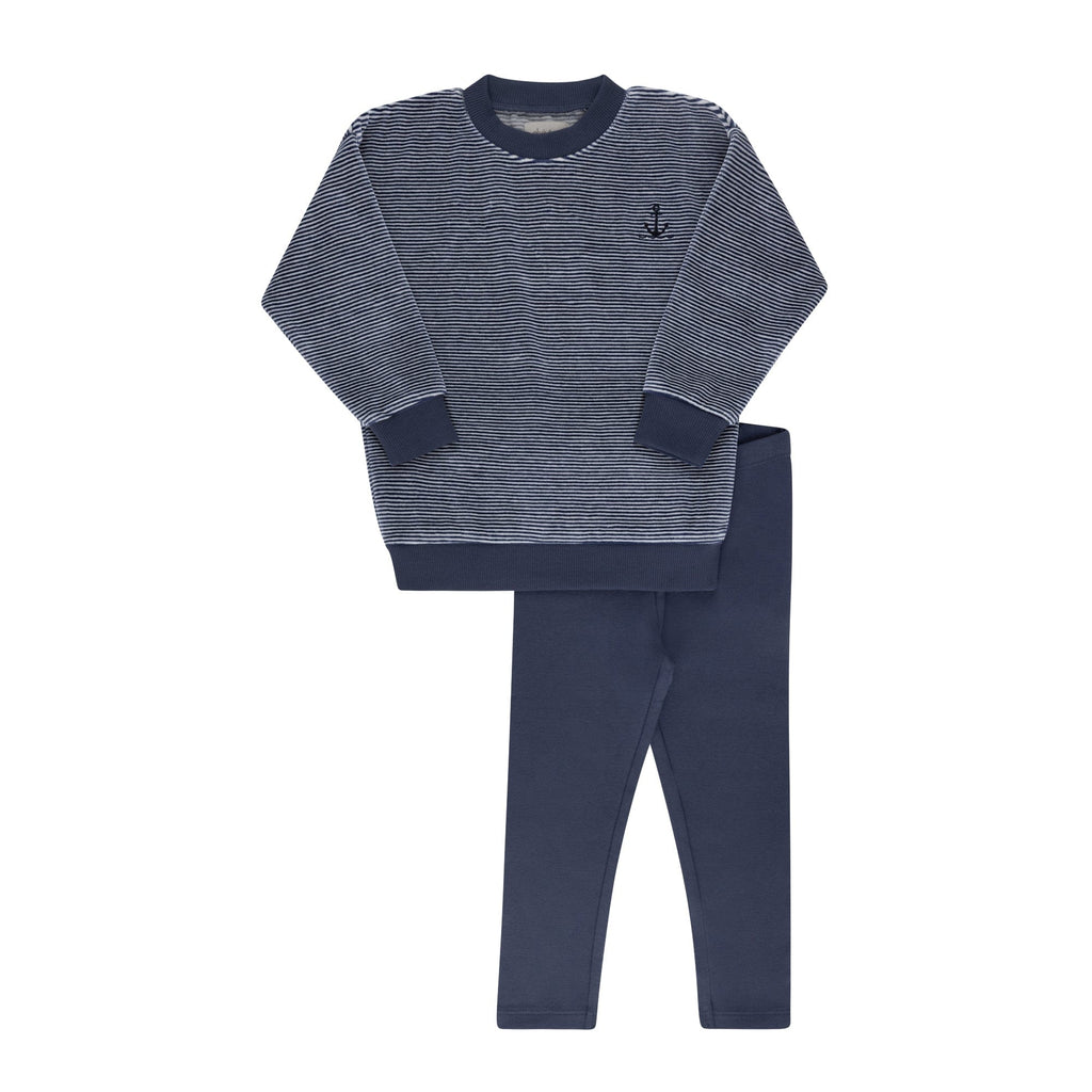 Ely's&Co. set Jellybeanzkids Ely's Velour Stripe Lounge Set- Dark Blue