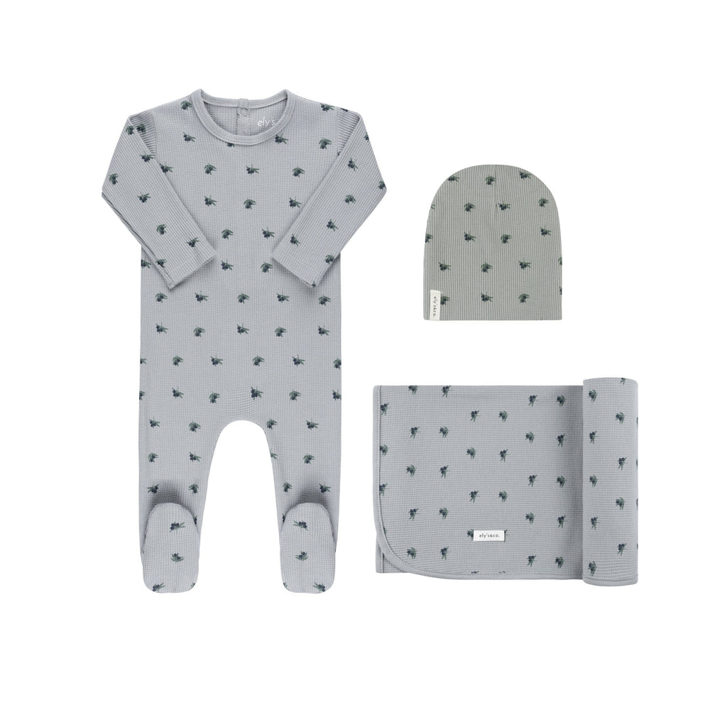 Ely's&Co. set Jellybeanzkids Ely's Waffle Olive Collection Layette Set -Blue