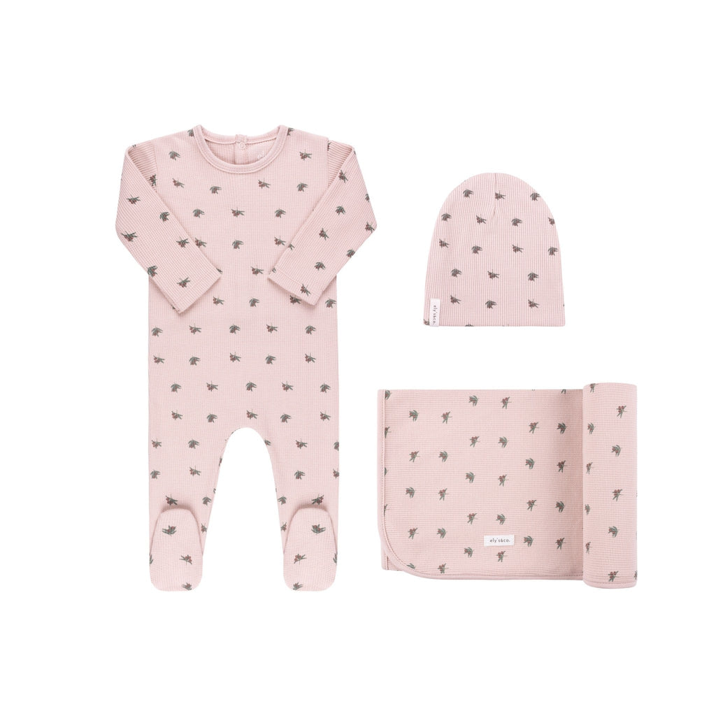 Ely's&Co. set Jellybeanzkids Ely's Waffle Olive Collection Layette Set -Plum on Mauve