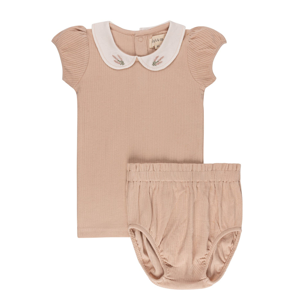 Ely's&Co. Set Jellybeanzkids Elys Embroidered Collar Set - Pink Heather