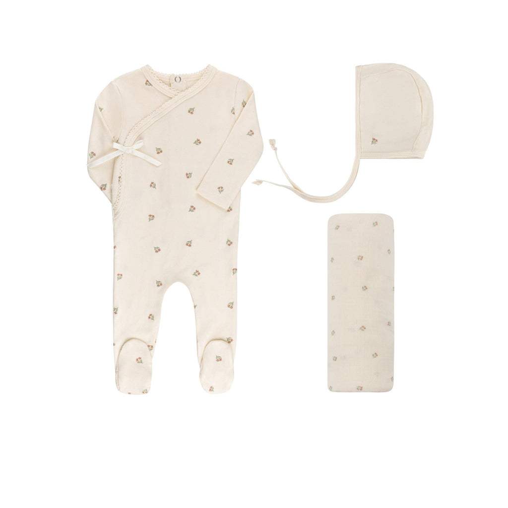 Ely's&Co. set Jellybeanzkids Elys Embroidered Collection Layette Set-  Ivory Tulip