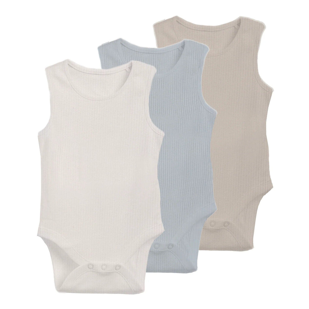 Ely's&Co. Underwear Jellybeanzkids Ely's 3 Pack Ribbed Tank Undershirts- Blue/Tan/Ivory