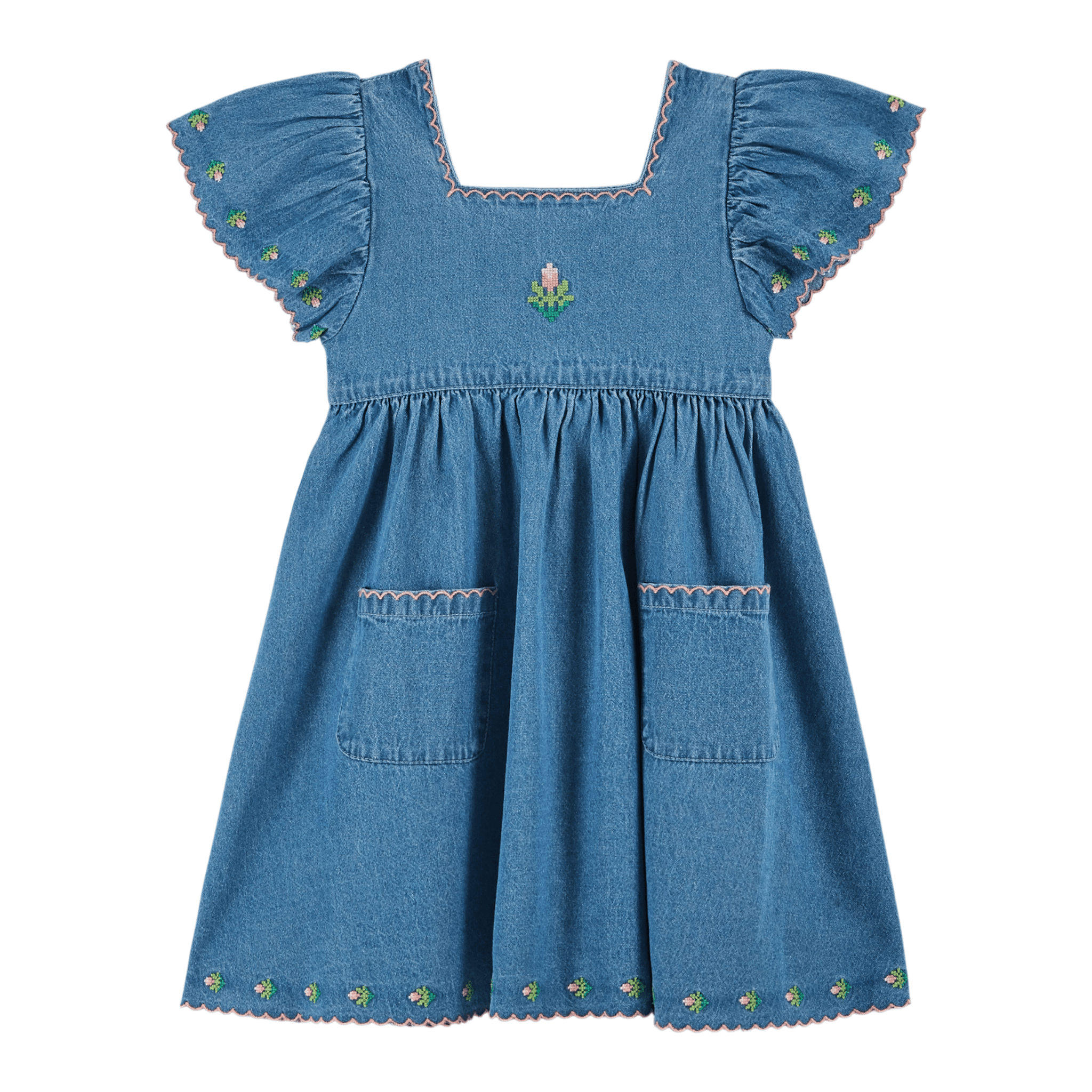 denim embroidered dress Blue Denim Dress with Dark Blue Embroidery – goyaconcept