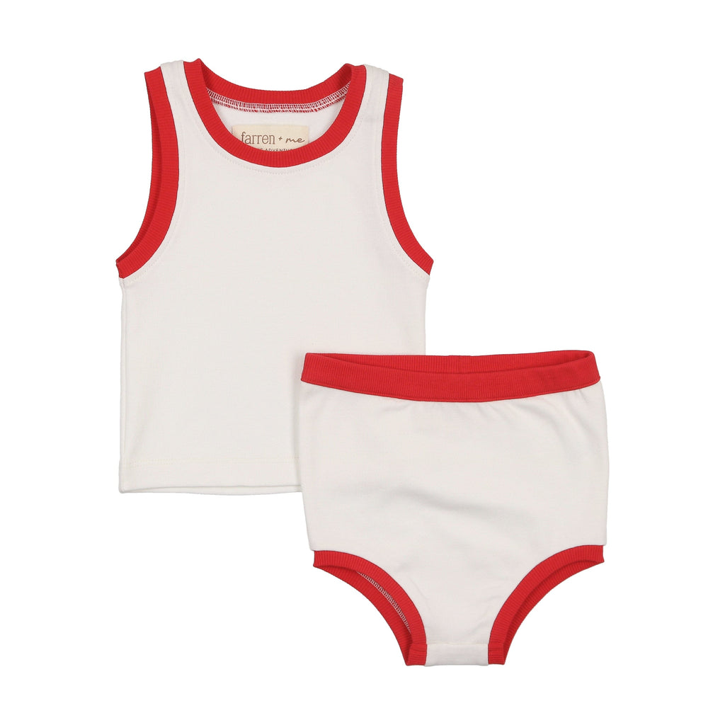 Farren+Me Romper Jellybeanzkids Farren + Me Tennis Tank Set- Ecru/Red