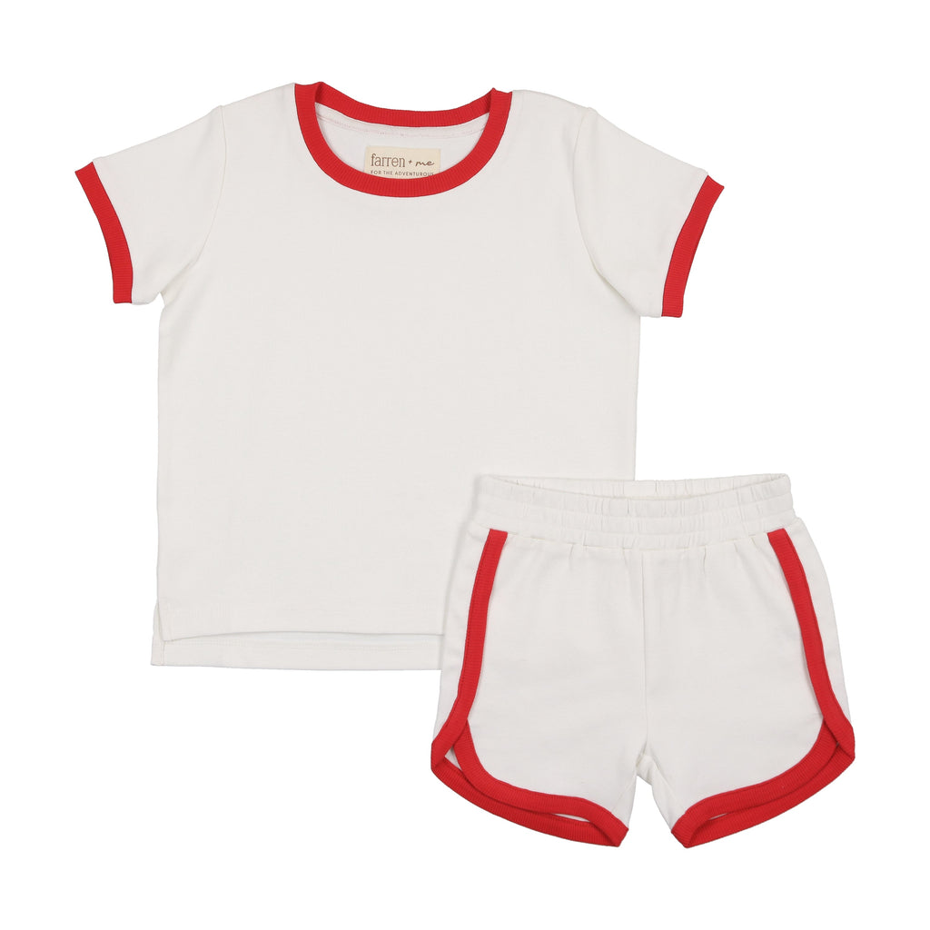 Farren+Me Set Jellybeanzkids Farren+Me Tennis Track Set- Ecru/Red