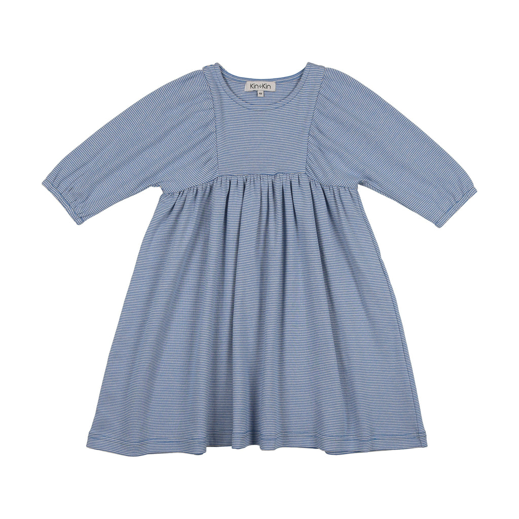 Kin+Kin Dress Jellybeanzkids Kin + Kin Striped Long Sleeve Dress-Blue stripes