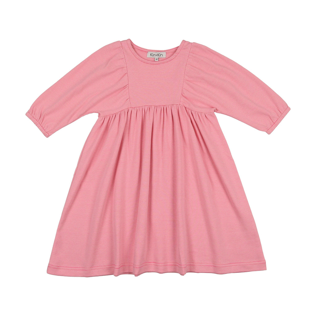 Kin+Kin Dress Jellybeanzkids Kin + Kin Striped Long Sleeve Dress-Hot Pink Stripes