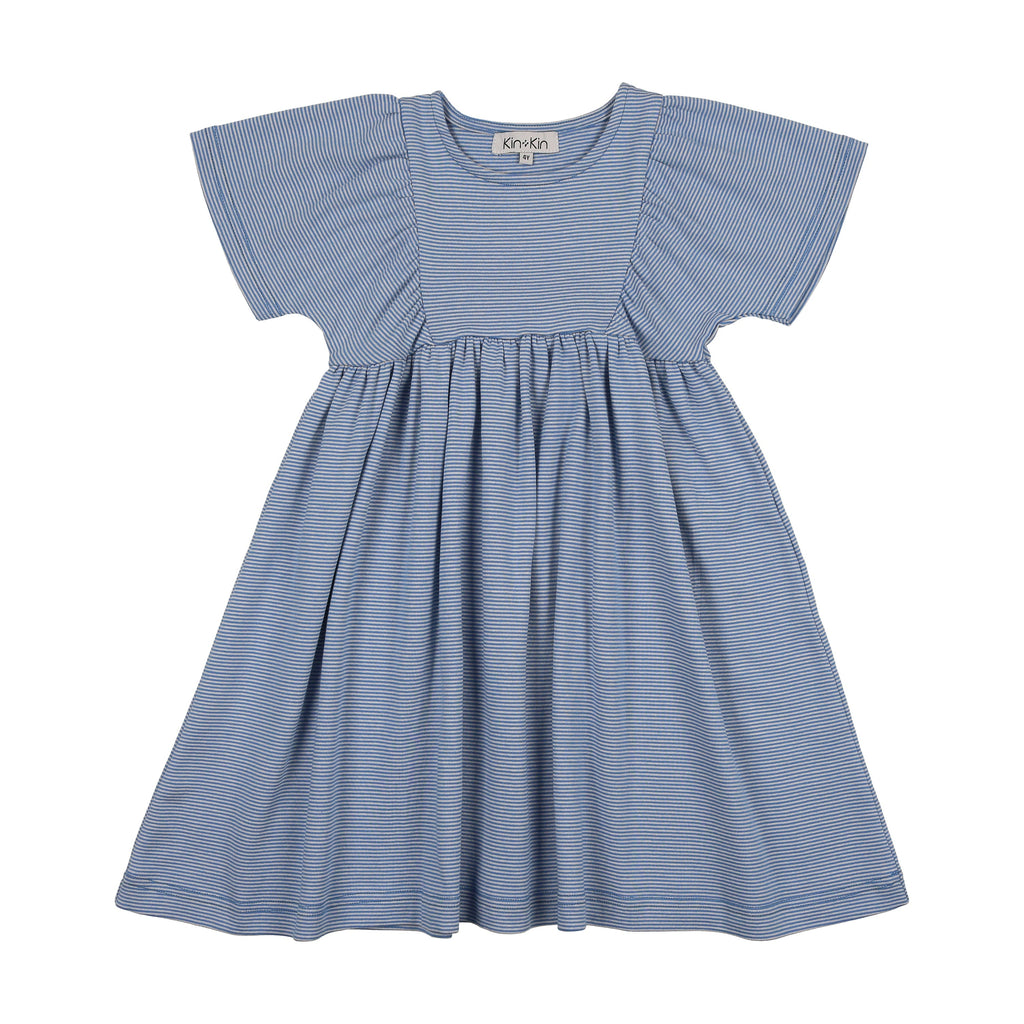 Kin+Kin Dress Jellybeanzkids Kin + Kin Striped Short Sleeve Dress-Blue stripes