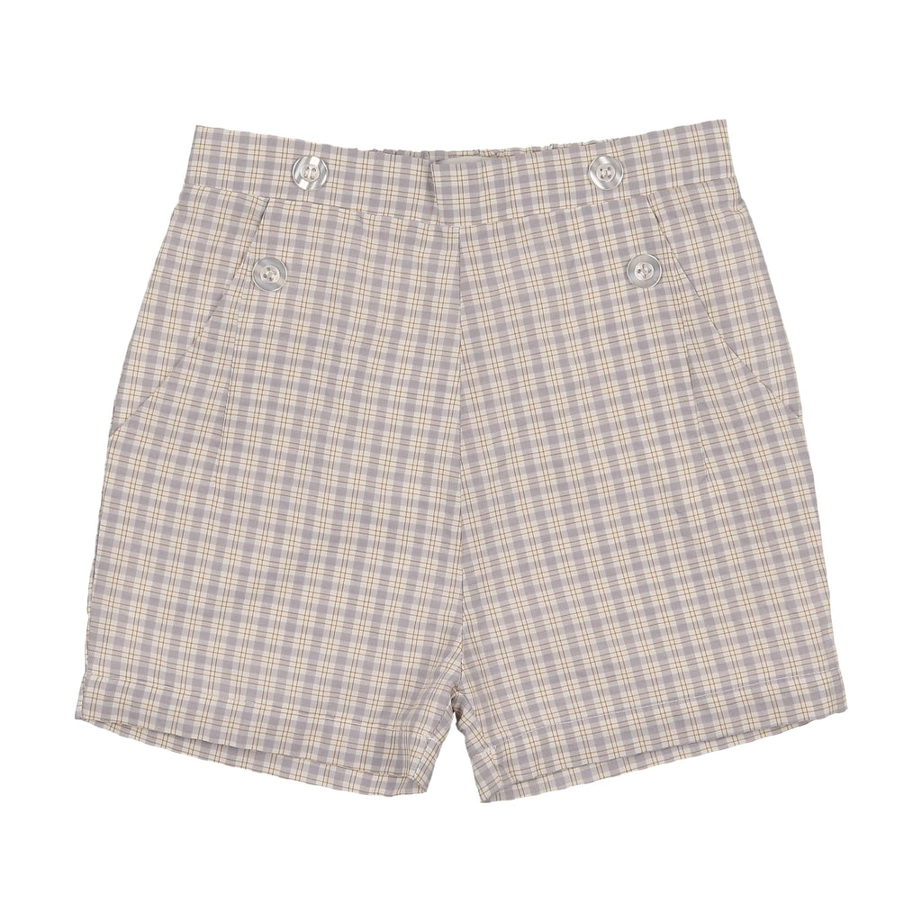 Kin+Kin Pants Jellybeanzkids Kin + Kin Boys Front Button Shorts- Sky Blue/White Plaid