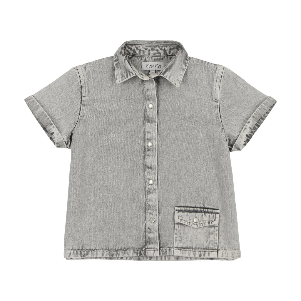 Kin+Kin Polo Jellybeanzkids Kin + Kin Denim Boys V-Neck Collarshirt- Blue-Grey Denim