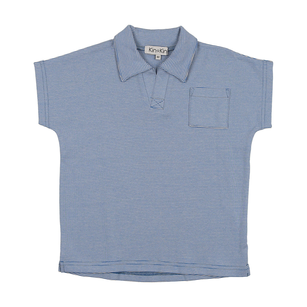 Kin+Kin Polo Jellybeanzkids Kin + Kin Striped Short Sleeve Polo- Blue