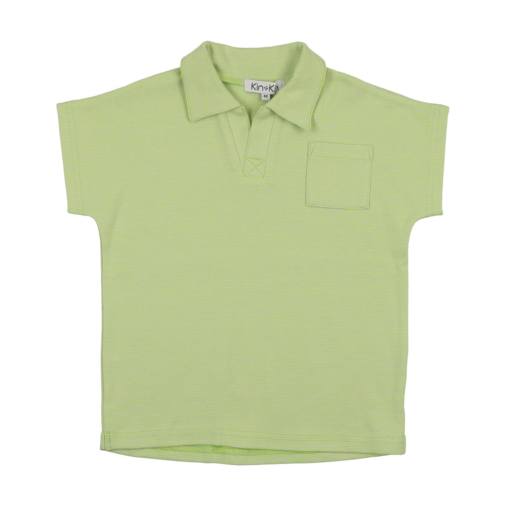 Kin+Kin Polo Jellybeanzkids Kin + Kin Striped Short Sleeve Polo- Green