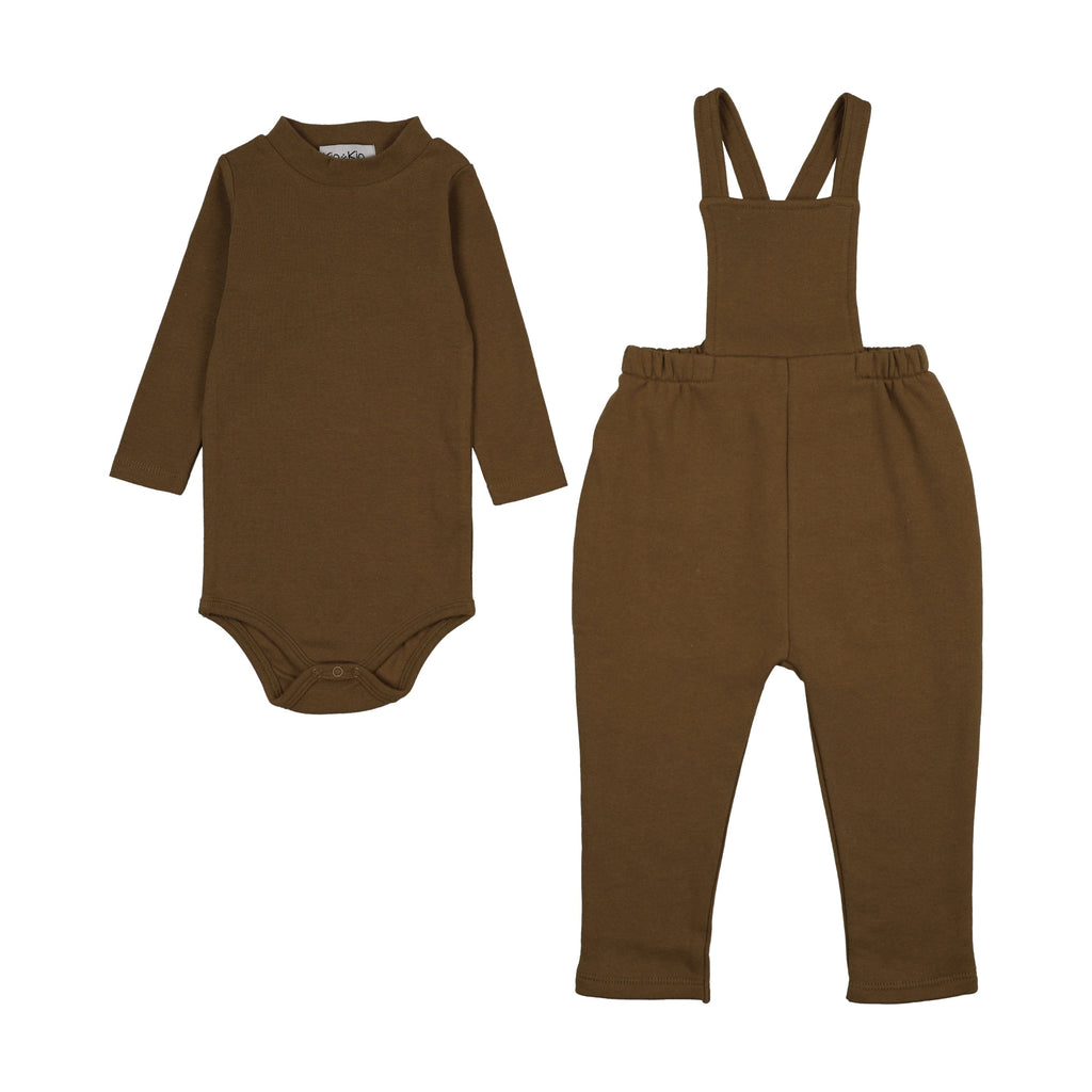 Kin+Kin set Jellybeanzkids Kin + Kin Back Pocket Overall with Mockneck Onesie- Green Bronze