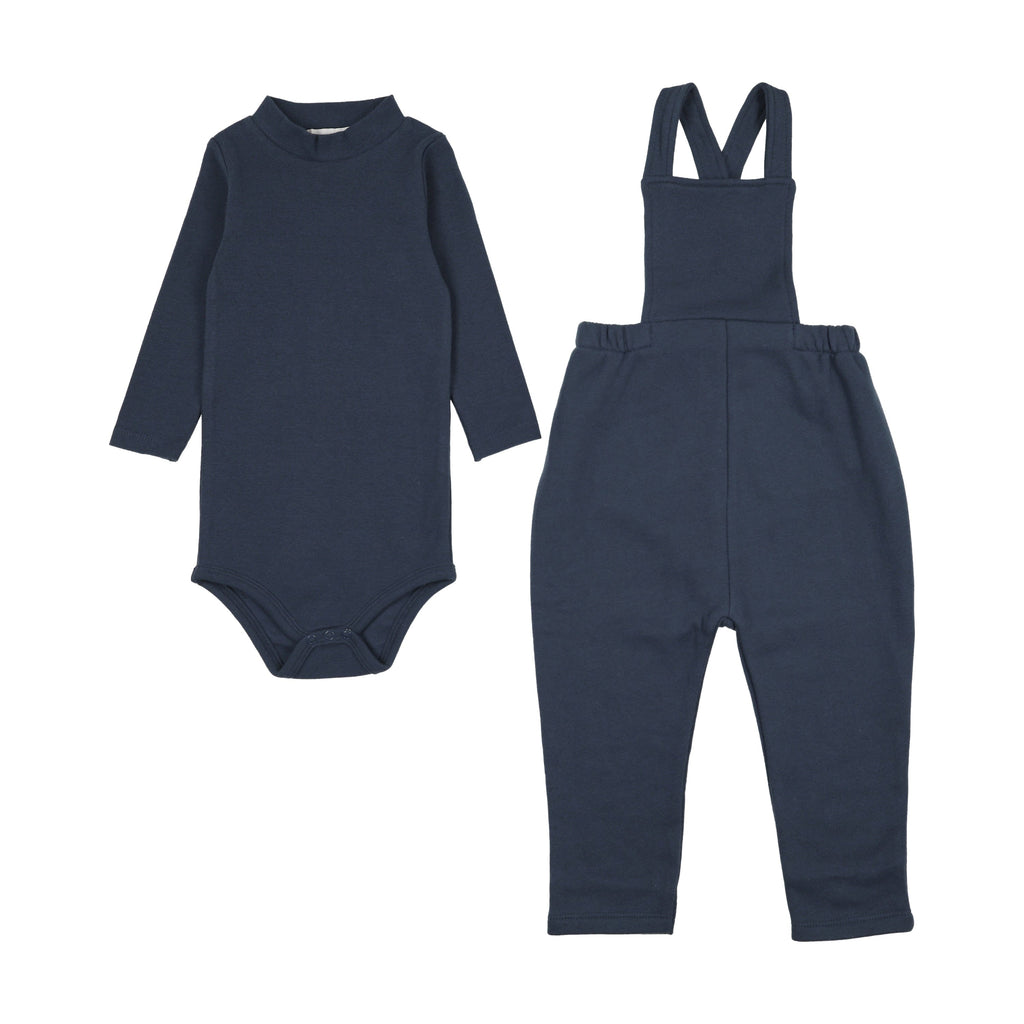 Kin+Kin set Jellybeanzkids Kin + Kin Back Pocket Overall with Mockneck Onesie- Midnight Blue