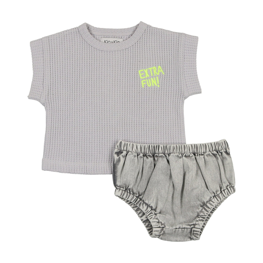 Kin+Kin Set Jellybeanzkids Kin + Kin Denim Baby BoysT-shirt +Bloomer Set- Blue-Grey Denim