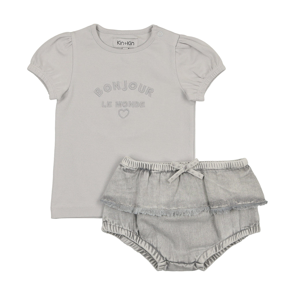 Kin+Kin Set Jellybeanzkids Kin + Kin Denim Baby Girl T-shirt +Bloomer Set- Blue-Grey Denim